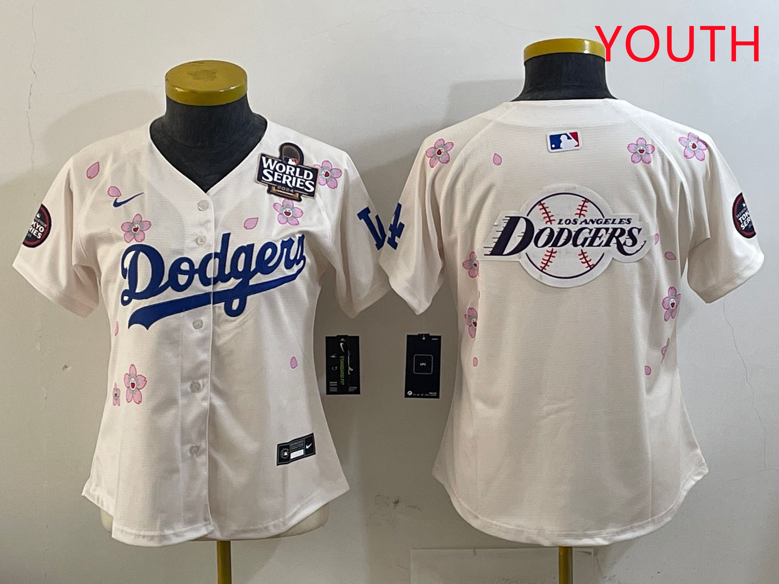 Youth Los Angeles Dodgers Blank Cream Sakura Edition 2025 Nike MLB Jersey style 26->youth mlb jersey->Youth Jersey